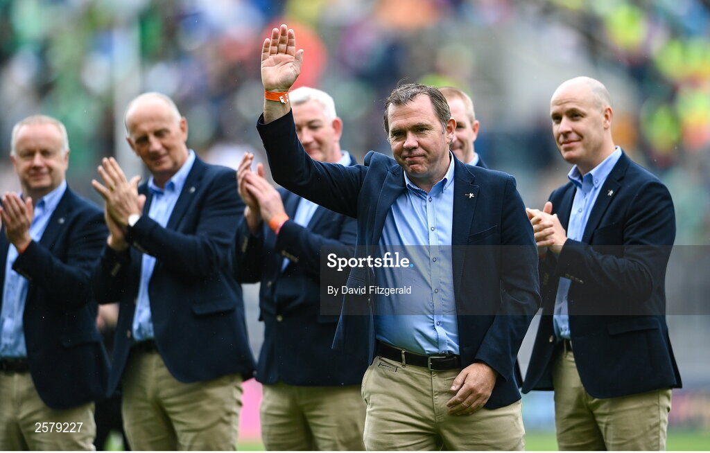 23 July 2023; Colm Cassidy of the Offaly 1998 All-Ireland winning Jubilee team as the team are honoured before the GAA Hurling All-Ireland Senior Championship final match between Kilkenny and Limerick at Croke Park in Dublin. Photo by David Fitzgerald/Sportsfile