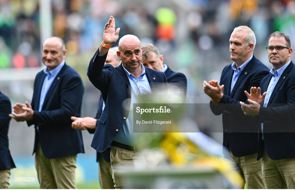 23 July 2023; Johnny Dooley of the Offaly 1998 All-Ireland winning Jubilee team as the team are honoured before the GAA Hurling All-Ireland Senior Championship final match between Kilkenny and Limerick at Croke Park in Dublin. Photo by David Fitzgerald/Sportsfile