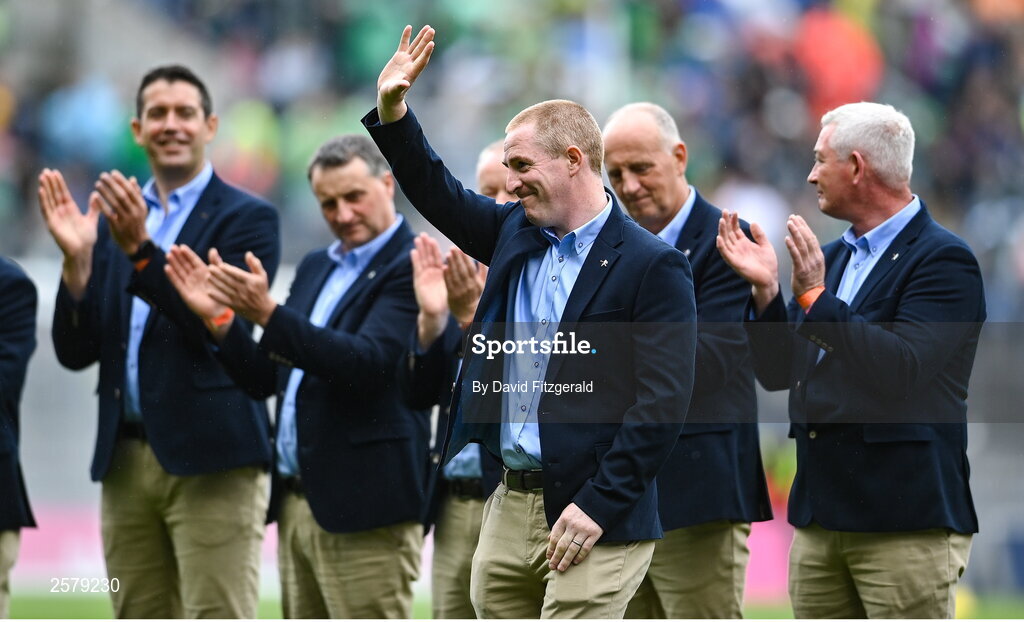 23 July 2023; Barry Whelahan of the Offaly 1998 All-Ireland winning Jubilee team as the team are honoured before the GAA Hurling All-Ireland Senior Championship final match between Kilkenny and Limerick at Croke Park in Dublin. Photo by David Fitzgerald/Sportsfile