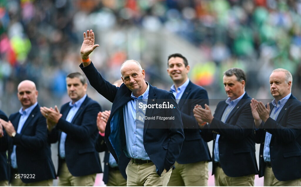 23 July 2023; Joe Dooley of the Offaly 1998 All-Ireland winning Jubilee team as the team are honoured before the GAA Hurling All-Ireland Senior Championship final match between Kilkenny and Limerick at Croke Park in Dublin. Photo by David Fitzgerald/Sportsfile