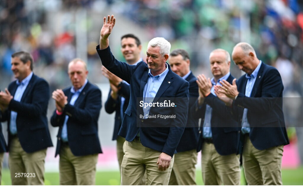 23 July 2023; Eoin Kennedy of the Offaly 1998 All-Ireland winning Jubilee team as the team are honoured before the GAA Hurling All-Ireland Senior Championship final match between Kilkenny and Limerick at Croke Park in Dublin. Photo by David Fitzgerald/Sportsfile