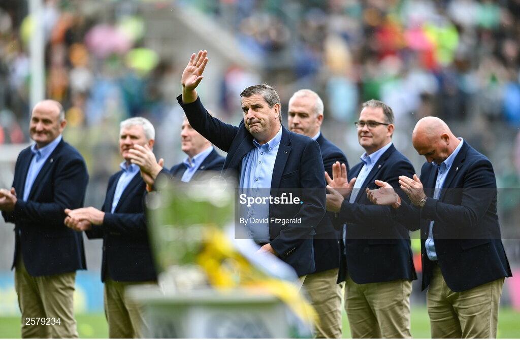 23 July 2023; Michael Duignan of the Offaly 1998 All-Ireland winning Jubilee team as the team are honoured before the GAA Hurling All-Ireland Senior Championship final match between Kilkenny and Limerick at Croke Park in Dublin. Photo by David Fitzgerald/Sportsfile