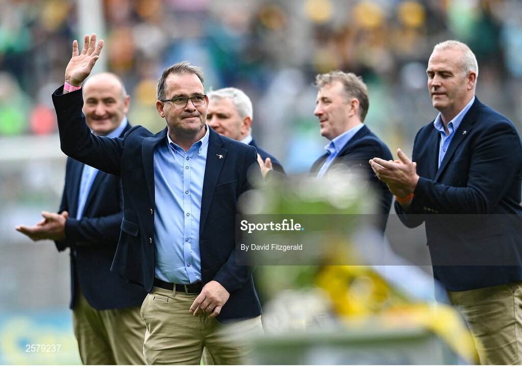 23 July 2023; Johnny Pilkington of the Offaly 1998 All-Ireland winning Jubilee team as the team are honoured before the GAA Hurling All-Ireland Senior Championship final match between Kilkenny and Limerick at Croke Park in Dublin. Photo by David Fitzgerald/Sportsfile