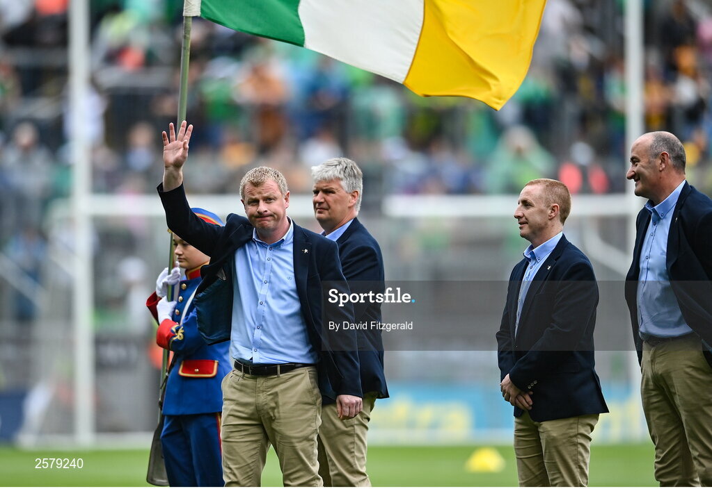 23 July 2023; Stephen Byrne of the Offaly 1998 All-Ireland winning Jubilee team as the team are honoured before the GAA Hurling All-Ireland Senior Championship final match between Kilkenny and Limerick at Croke Park in Dublin. Photo by David Fitzgerald/Sportsfile