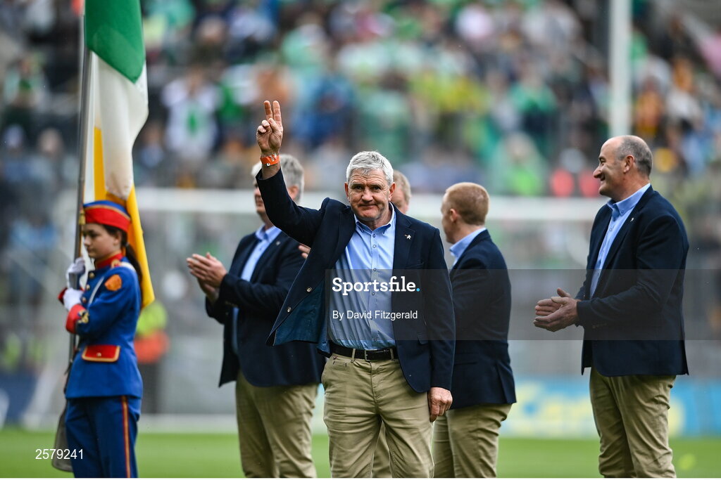 23 July 2023; Martin Hanamy of the Offaly 1998 All-Ireland winning Jubilee team as the team are honoured before the GAA Hurling All-Ireland Senior Championship final match between Kilkenny and Limerick at Croke Park in Dublin. Photo by David Fitzgerald/Sportsfile