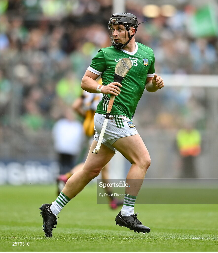 23 July 2023; Peter Casey of Limerick during the GAA Hurling All-Ireland Senior Championship final match between Kilkenny and Limerick at Croke Park in Dublin. Photo by David Fitzgerald/Sportsfile