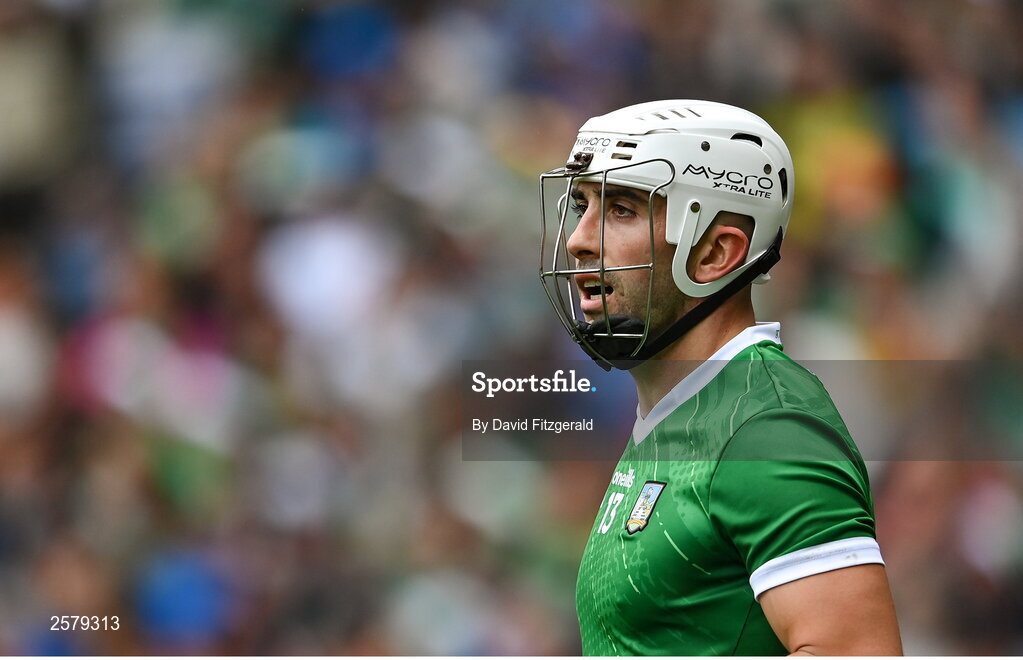 23 July 2023; Aaron Gillane of Limerick during the GAA Hurling All-Ireland Senior Championship final match between Kilkenny and Limerick at Croke Park in Dublin. Photo by David Fitzgerald/Sportsfile