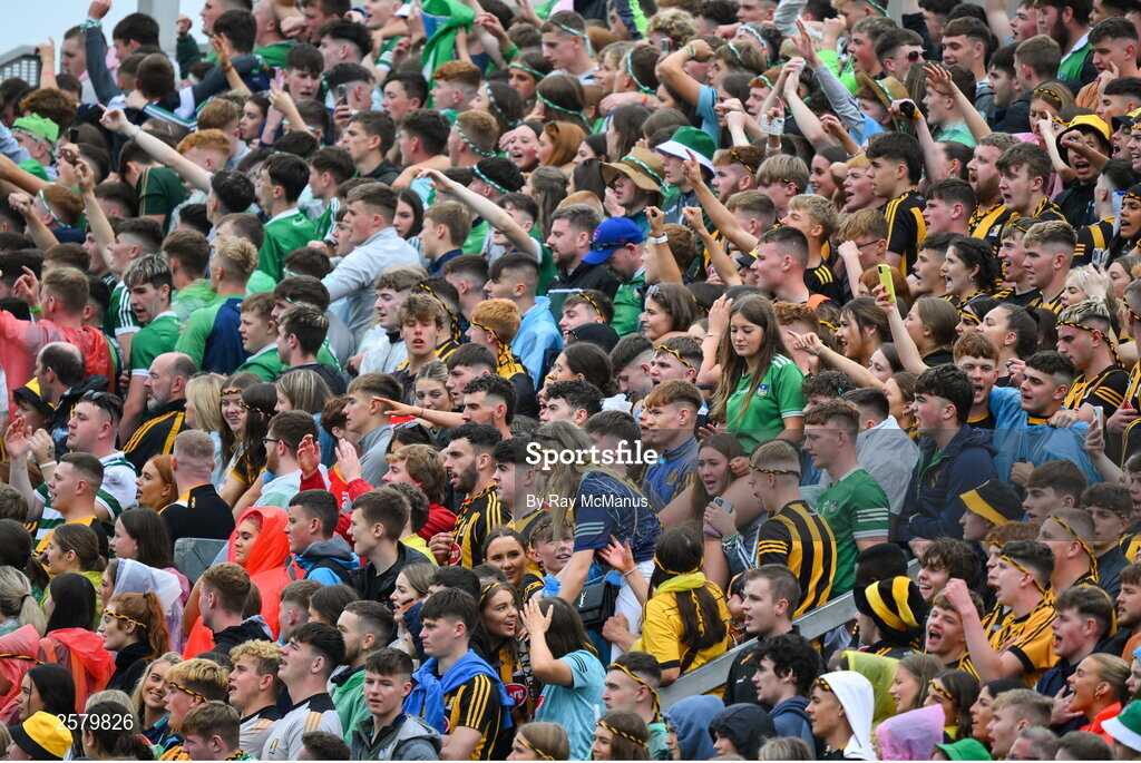 23 July 2023; Kilkenny and Limerick supporters on Hill 16 before the GAA Hurling All-Ireland Senior Championship final match between Kilkenny and Limerick at Croke Park in Dublin. Photo by Ray McManus/Sportsfile