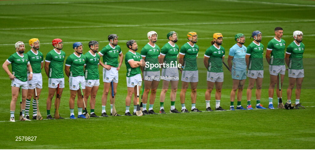 23 July 2023; The Limerick 'starting 15' before the GAA Hurling All-Ireland Senior Championship final match between Kilkenny and Limerick at Croke Park in Dublin. Photo by Ray McManus/Sportsfile