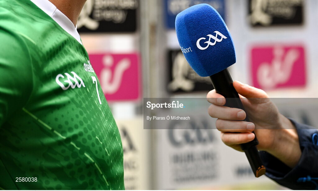 23 July 2023; An RTÉ microphone at the GAA Hurling All-Ireland Senior Championship final match between Kilkenny and Limerick at Croke Park in Dublin. Photo by Piaras Ó Mídheach/Sportsfile
