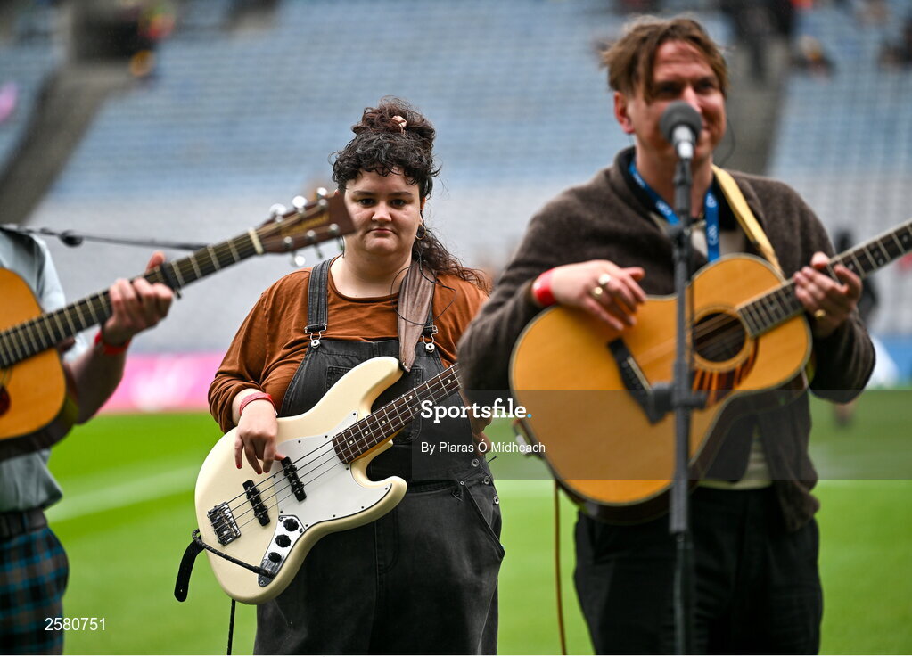 23 July 2023; The Mary Wallopers playing before the GAA Hurling All-Ireland Senior Championship final match between Kilkenny and Limerick at Croke Park in Dublin. Photo by Piaras Ó Mídheach/Sportsfile