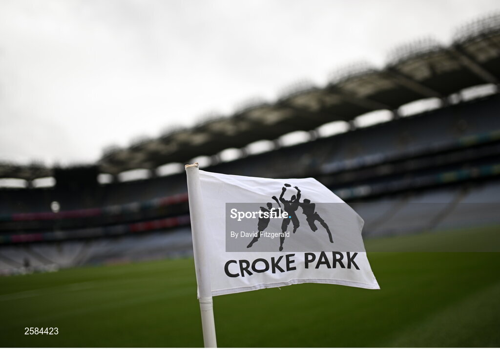 30 July 2023; A view of a corner flag before the GAA Football All-Ireland Senior Championship final match between Dublin and Kerry at Croke Park in Dublin. Photo by David Fitzgerald/Sportsfile