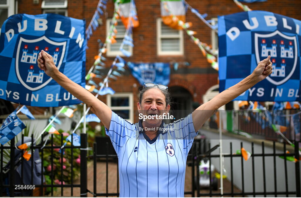 30 July 2023; Dublin supporter Josie Parrott before the GAA Football All-Ireland Senior Championship final match between Dublin and Kerry at Croke Park in Dublin. Photo by David Fitzgerald/Sportsfile