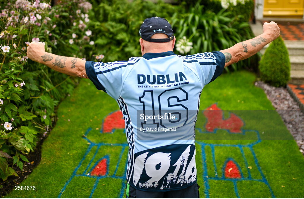 30 July 2023; Dublin supporter Billy Haney, from Glasnevin, before the GAA Football All-Ireland Senior Championship final match between Dublin and Kerry at Croke Park in Dublin. Photo by David Fitzgerald/Sportsfile