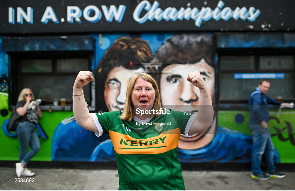 30 July 2023; Kerry supporter Christina O'Brien from Killorglin before the GAA Football All-Ireland Senior Championship final match between Dublin and Kerry at Croke Park in Dublin. Photo by David Fitzgerald/Sportsfile