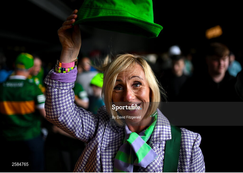 30 July 2023; Kerry supporter Mags Healy from Kilgarvan in Kerry before the GAA Football All-Ireland Senior Championship final match between Dublin and Kerry at Croke Park in Dublin. Photo by David Fitzgerald/Sportsfile