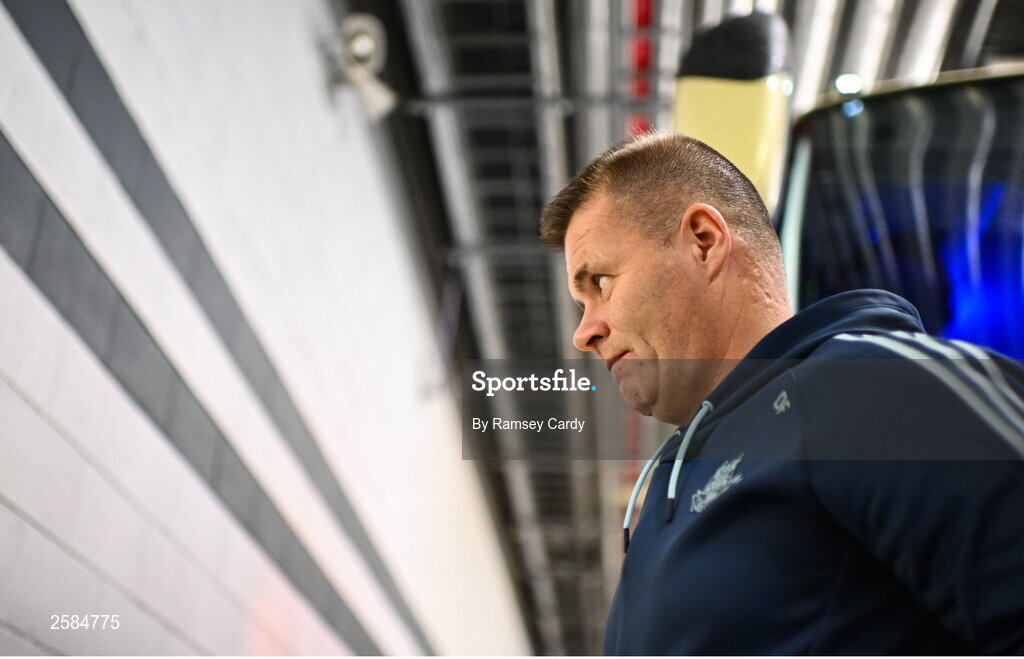 30 July 2023; Dublin manager Dessie Farrell arrives before the GAA Football All-Ireland Senior Championship final match between Dublin and Kerry at Croke Park in Dublin. Photo by Ramsey Cardy/Sportsfile