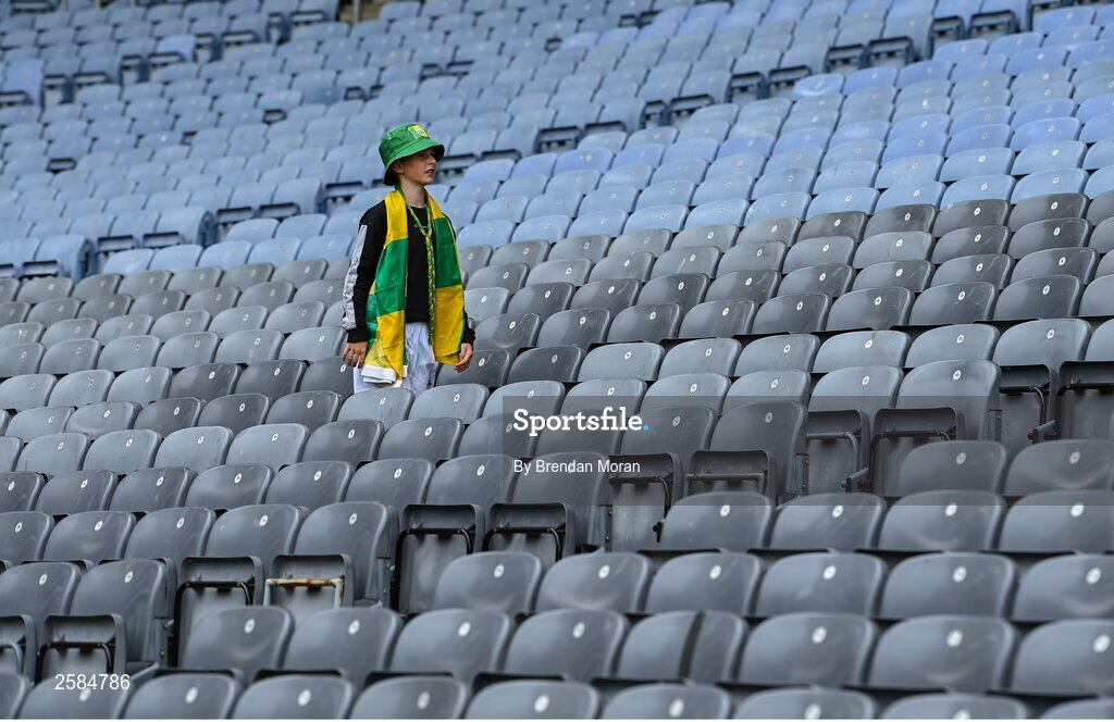30 July 2023; A Kerry supporter arrives before the GAA Football All-Ireland Senior Championship final match between Dublin and Kerry at Croke Park in Dublin. Photo by Brendan Moran/Sportsfile