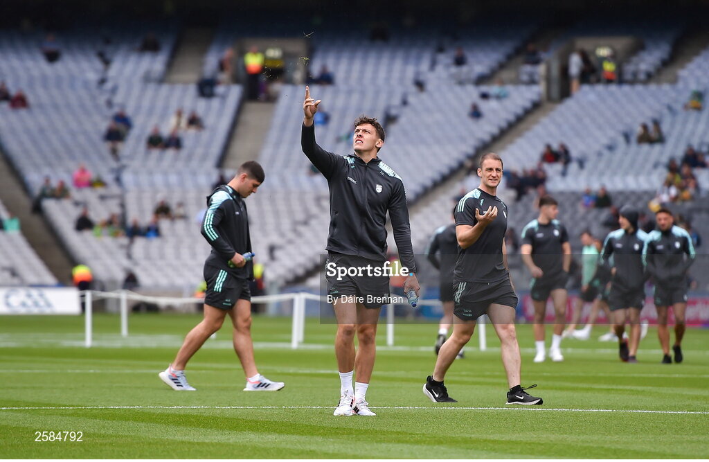 30 July 2023; David Clifford of Kerry judges the wind ahead of the GAA Football All-Ireland Senior Championship final match between Dublin and Kerry at Croke Park in Dublin. Photo by Daire Brennan/Sportsfile