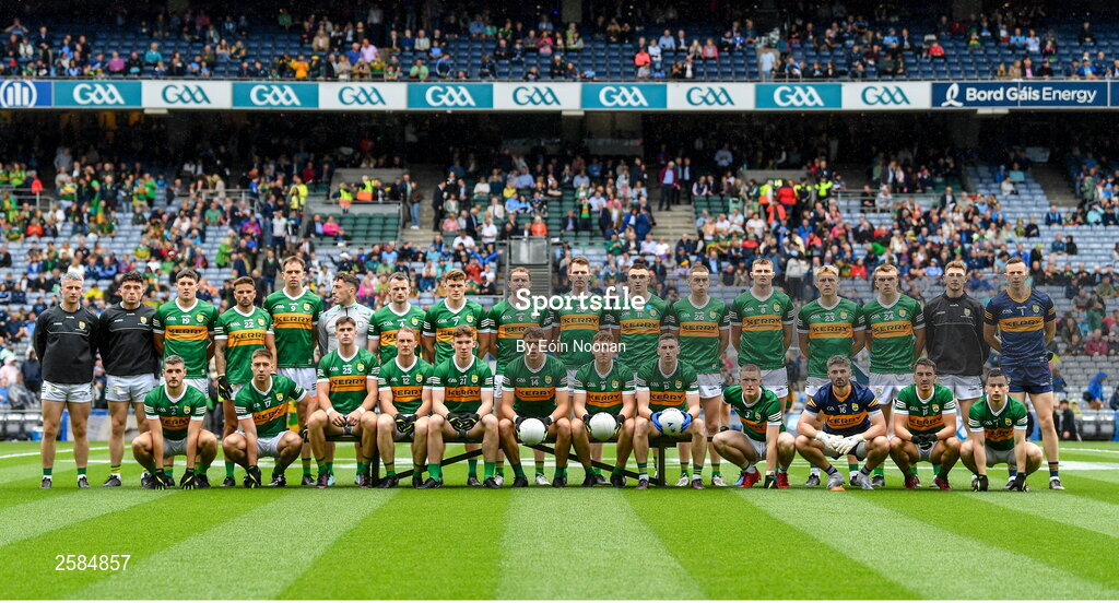 30 July 2023; The Kerry squad before the GAA Football All-Ireland Senior Championship final match between Dublin and Kerry at Croke Park in Dublin. Photo by Eóin Noonan/Sportsfile