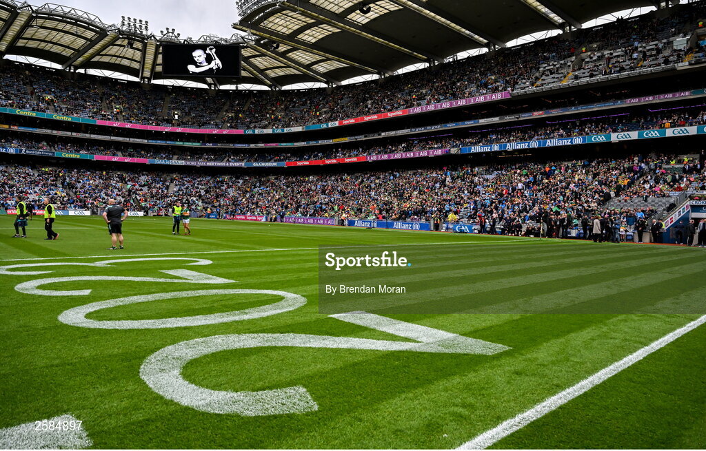 30 July 2023; A tribute is paid to the late Irish singer Sinéad O'Connor before the GAA Football All-Ireland Senior Championship final match between Dublin and Kerry at Croke Park in Dublin. Photo by Brendan Moran/Sportsfile