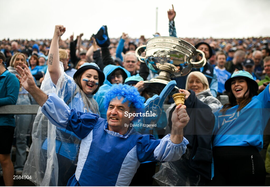 30 July 2023; Dublin supporter Keri Bracken in Hill 16 before the GAA Football All-Ireland Senior Championship final match between Dublin and Kerry at Croke Park in Dublin. Photo by David Fitzgerald/Sportsfile