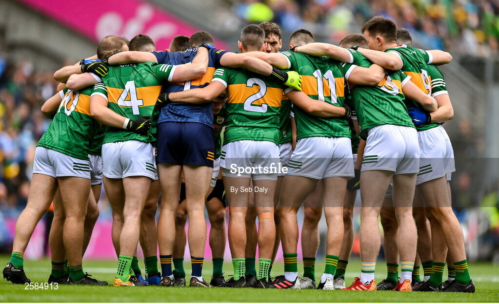 30 July 2023; Kerry players before the GAA Football All-Ireland Senior Championship final match between Dublin and Kerry at Croke Park in Dublin. Photo by Seb Daly/Sportsfile
