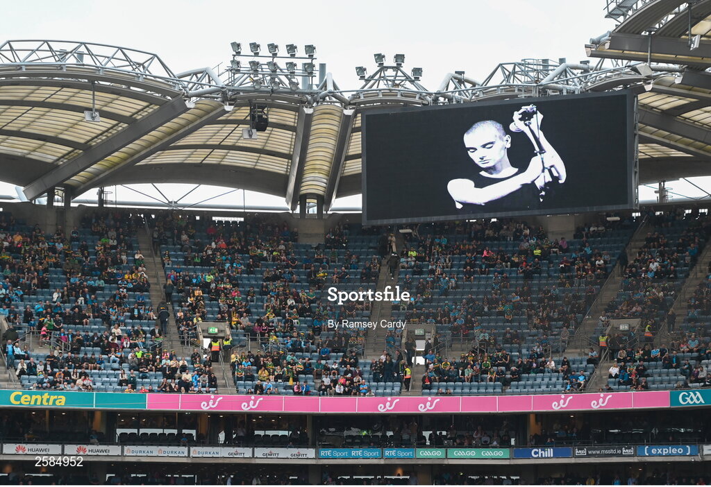 30 July 2023; A tribute to the late singer Sinead O'Connor  before the GAA Football All-Ireland Senior Championship final match between Dublin and Kerry at Croke Park in Dublin. Photo by Ramsey Cardy/Sportsfile