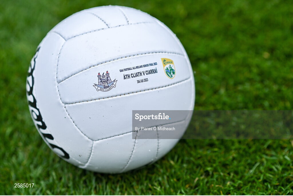 30 July 2023; The match ball before the GAA Football All-Ireland Senior Championship final match between Dublin and Kerry at Croke Park in Dublin. Photo by Piaras Ó Mídheach/Sportsfile