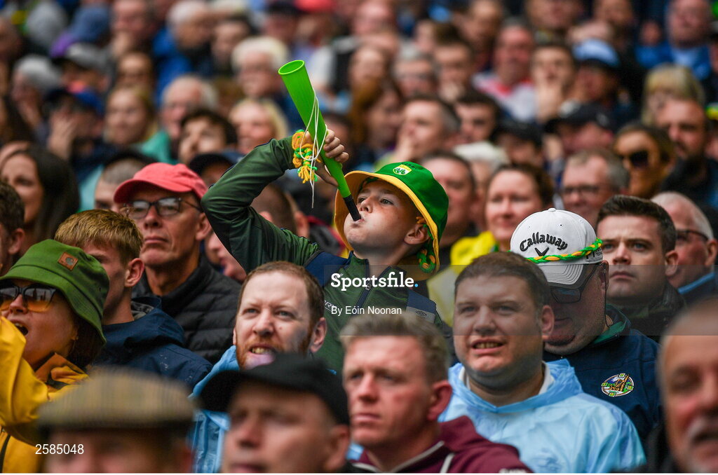 30 July 2023; A Kerry supporter celebrates their side's first goal during the GAA Football All-Ireland Senior Championship final match between Dublin and Kerry at Croke Park in Dublin. Photo by Eóin Noonan/Sportsfile