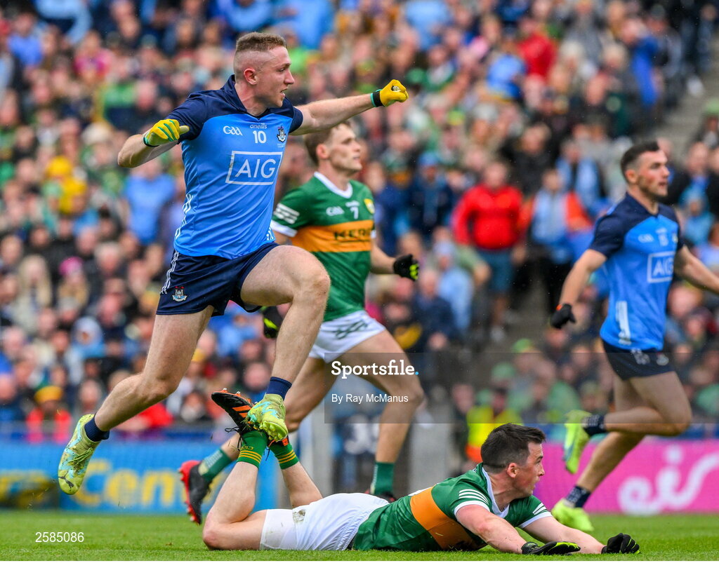 30 July 2023; Paddy Small of Dublin celebrates his 46th minute goal during the GAA Football All-Ireland Senior Championship final match between Dublin and Kerry at Croke Park in Dublin. Photo by Ray McManus/Sportsfile