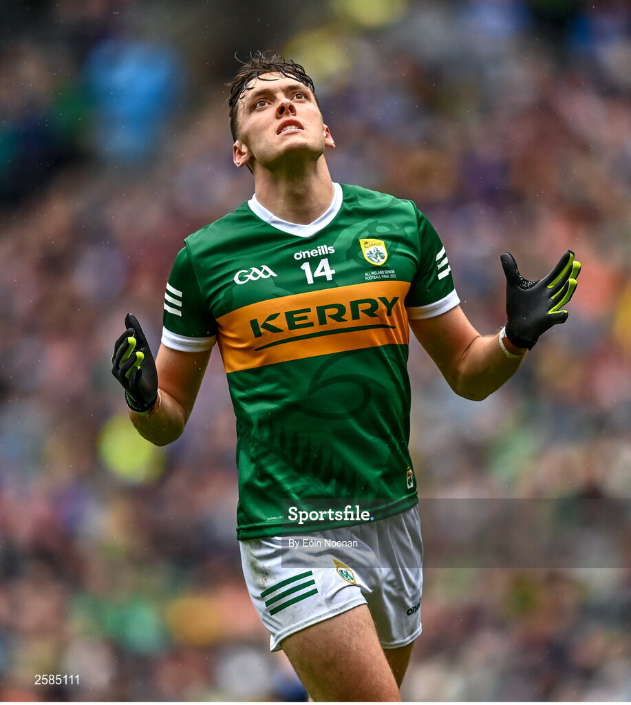 30 July 2023; David Clifford of Kerry reacts during the GAA Football All-Ireland Senior Championship final match between Dublin and Kerry at Croke Park in Dublin. Photo by Eóin Noonan/Sportsfile