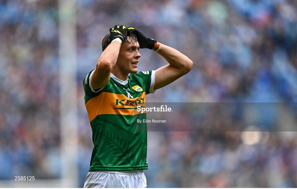 30 July 2023; David Clifford of Kerry reacts during the GAA Football All-Ireland Senior Championship final match between Dublin and Kerry at Croke Park in Dublin. Photo by Eóin Noonan/Sportsfile