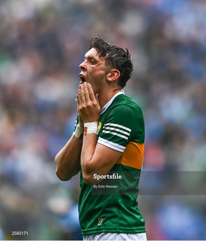 30 July 2023; David Clifford of Kerry reacts at the final whistle during the GAA Football All-Ireland Senior Championship final match between Dublin and Kerry at Croke Park in Dublin. Photo by Eóin Noonan/Sportsfile