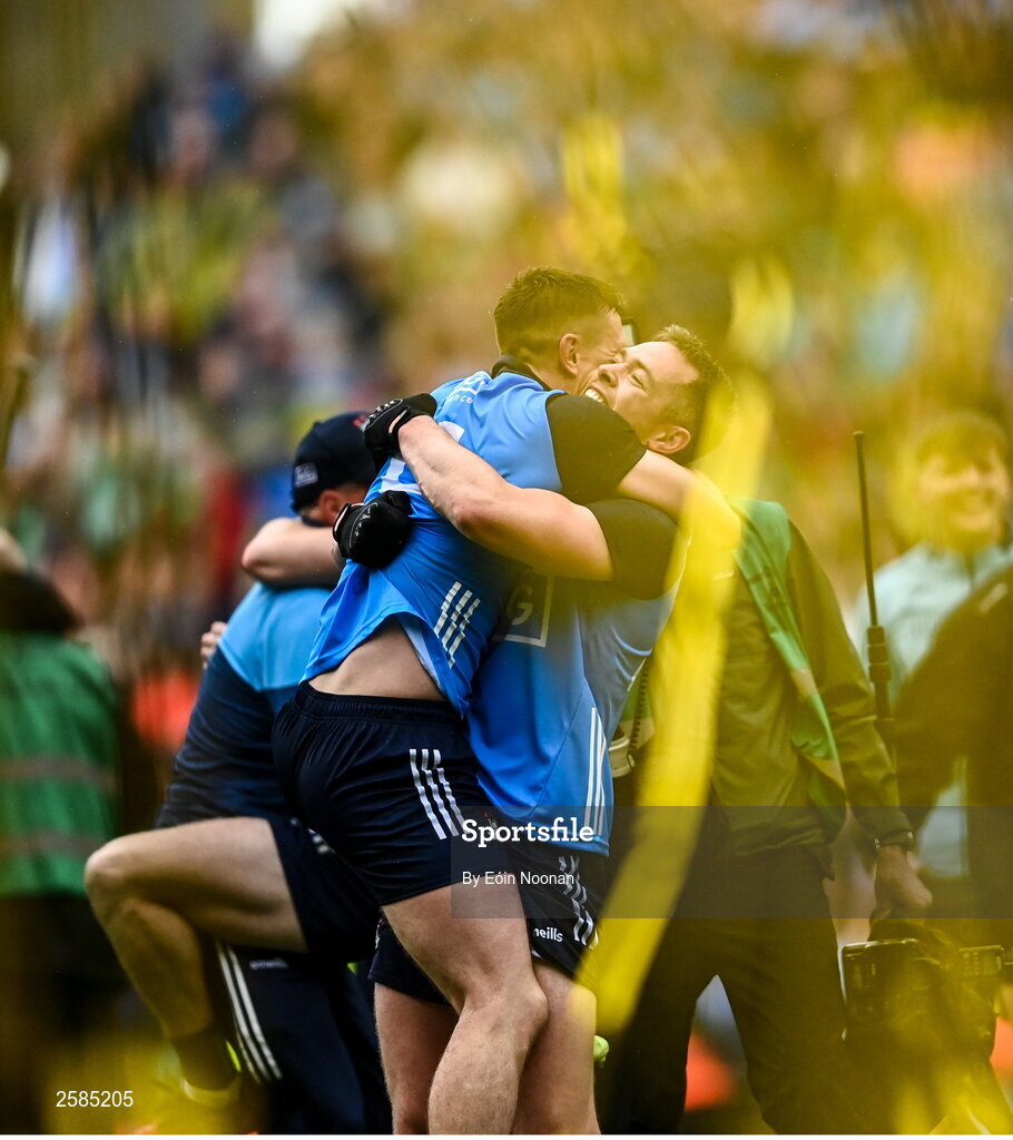 30 July 2023; Dublin players, from left, John Small and Dean Rock after the GAA Football All-Ireland Senior Championship final match between Dublin and Kerry at Croke Park in Dublin. Photo by Eóin Noonan/Sportsfile