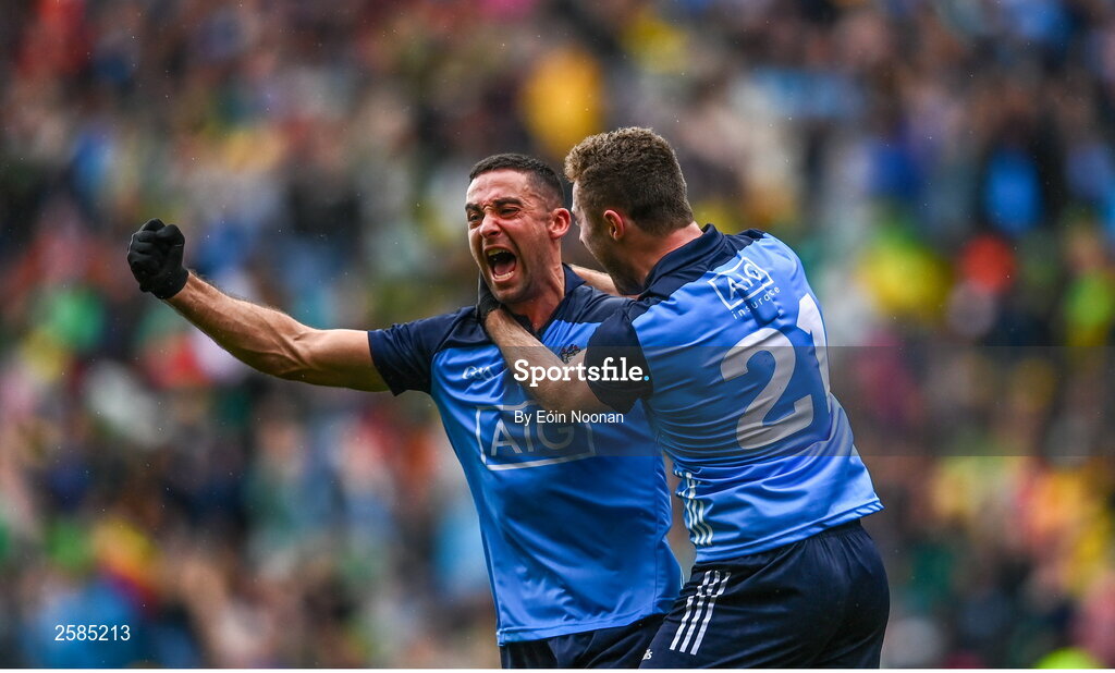 30 July 2023; Dublin players from left, James McCarthy and Jack McCaffrey after the GAA Football All-Ireland Senior Championship final match between Dublin and Kerry at Croke Park in Dublin. Photo by Eóin Noonan/Sportsfile