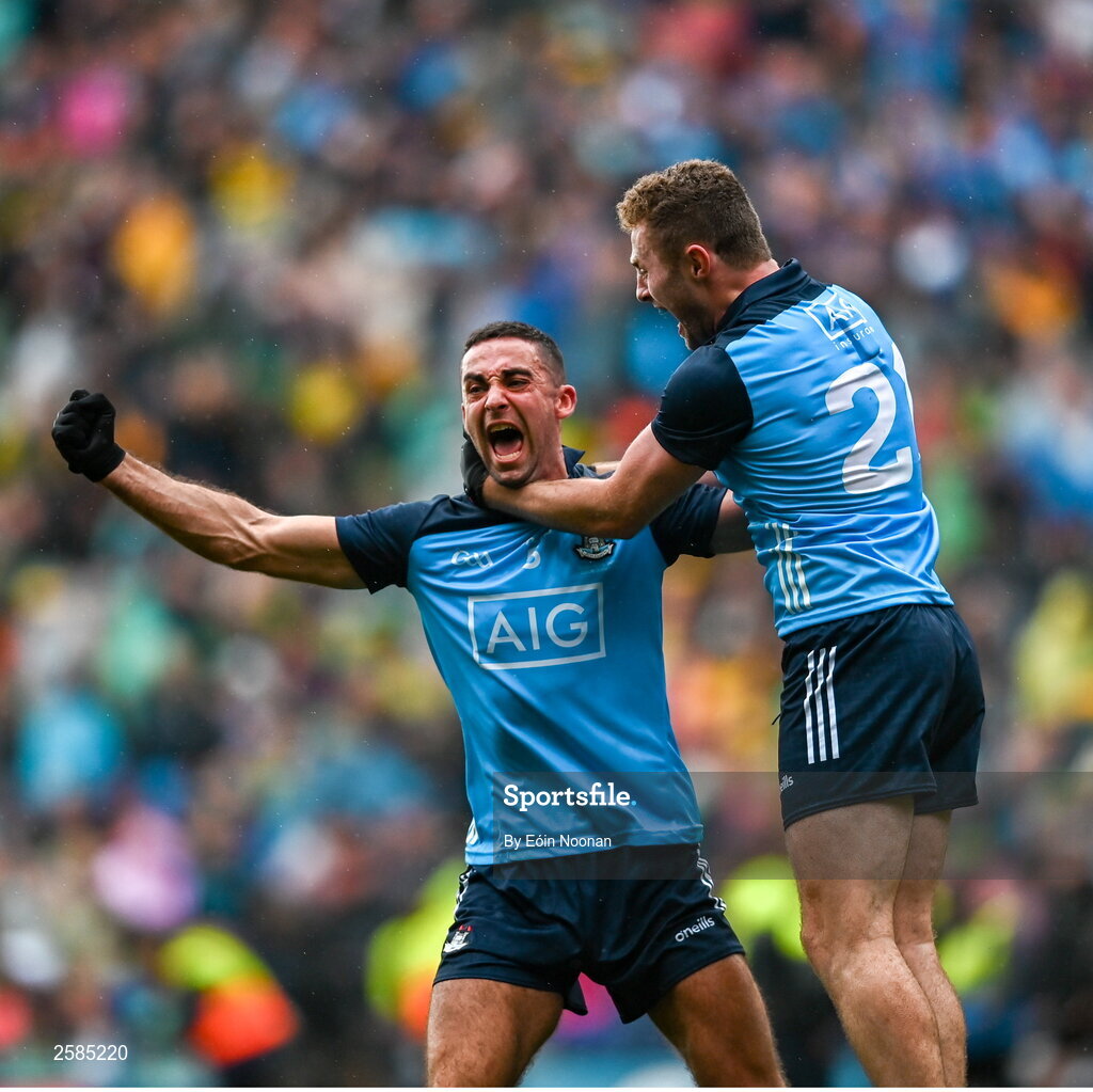 30 July 2023; Dublin players from left, James McCarthy and Jack McCaffrey after the GAA Football All-Ireland Senior Championship final match between Dublin and Kerry at Croke Park in Dublin. Photo by Eóin Noonan/Sportsfile