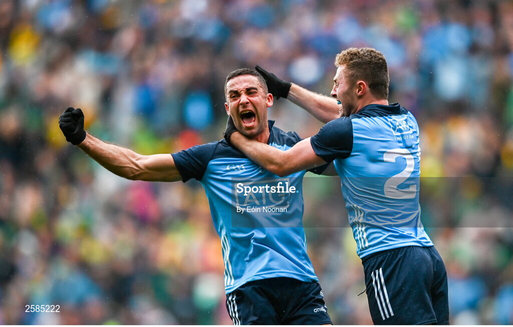 30 July 2023; Dublin players from left, James McCarthy and Jack McCaffrey after the GAA Football All-Ireland Senior Championship final match between Dublin and Kerry at Croke Park in Dublin. Photo by Eóin Noonan/Sportsfile