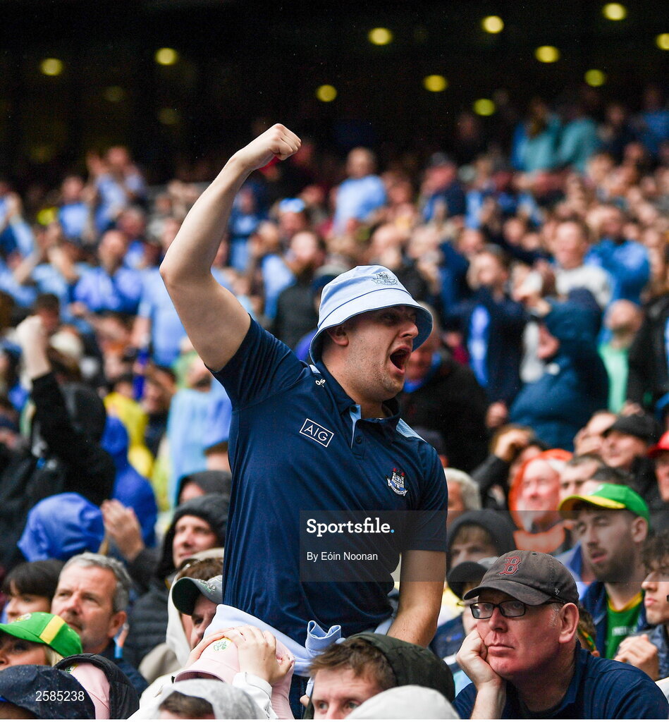 30 July 2023; A Dublin supporter during the GAA Football All-Ireland Senior Championship final match between Dublin and Kerry at Croke Park in Dublin. Photo by Eóin Noonan/Sportsfile