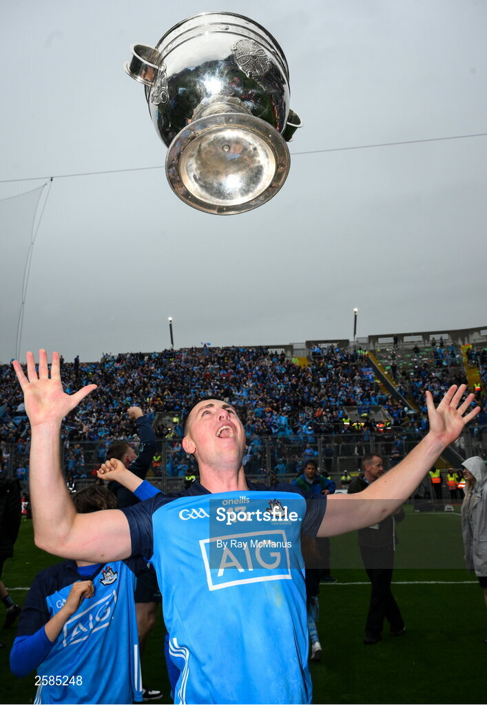 30 July 2023; Cormac Costello of Dublin with the Sam Maguire Cup after the GAA Football All-Ireland Senior Championship final match between Dublin and Kerry at Croke Park in Dublin. Photo by Ray McManus/Sportsfile