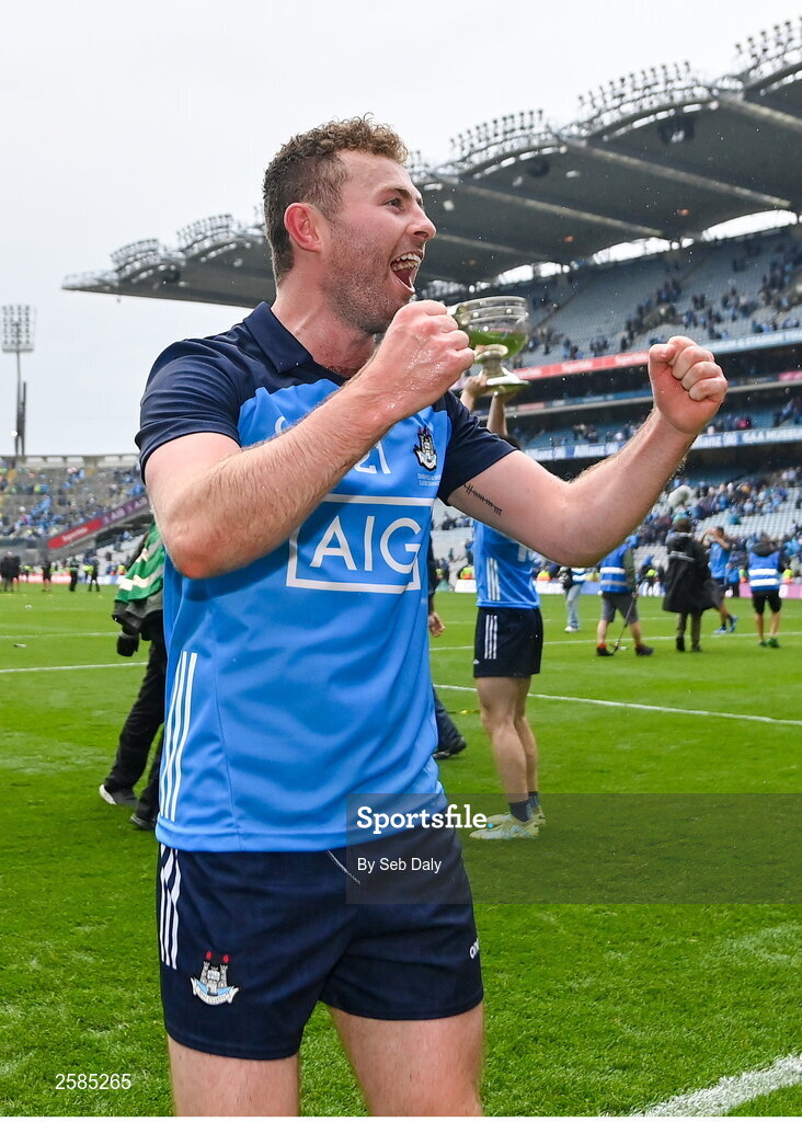 30 July 2023; Jack McCaffrey of Dublin celebrates after his side's victory in the GAA Football All-Ireland Senior Championship final match between Dublin and Kerry at Croke Park in Dublin. Photo by Seb Daly/Sportsfile