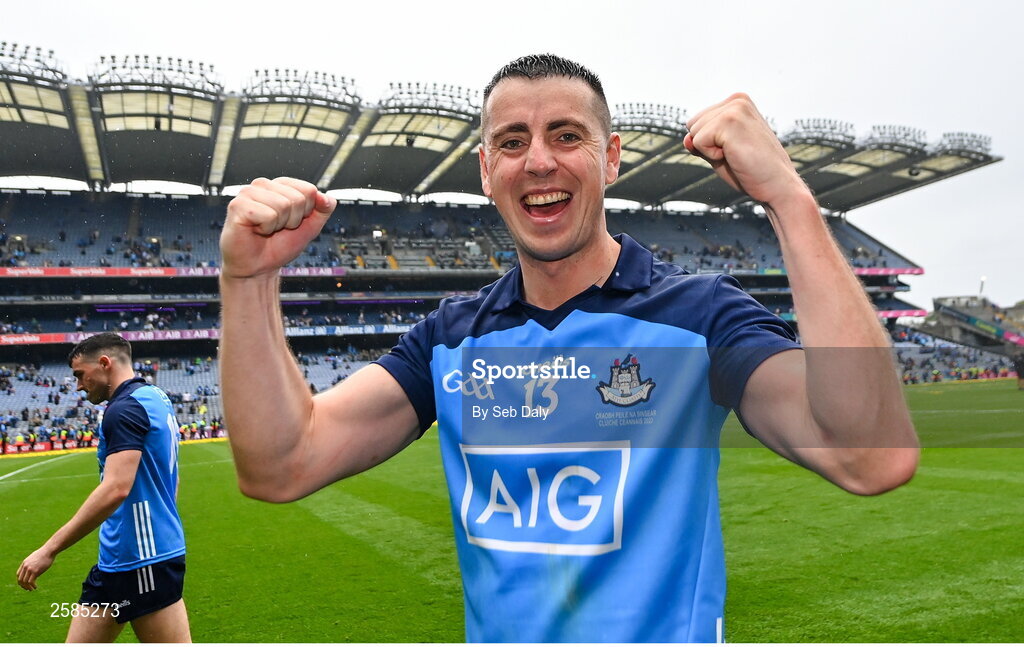 30 July 2023; Cormac Costello of Dublin celebrates after his side's victory in the GAA Football All-Ireland Senior Championship final match between Dublin and Kerry at Croke Park in Dublin. Photo by Seb Daly/Sportsfile