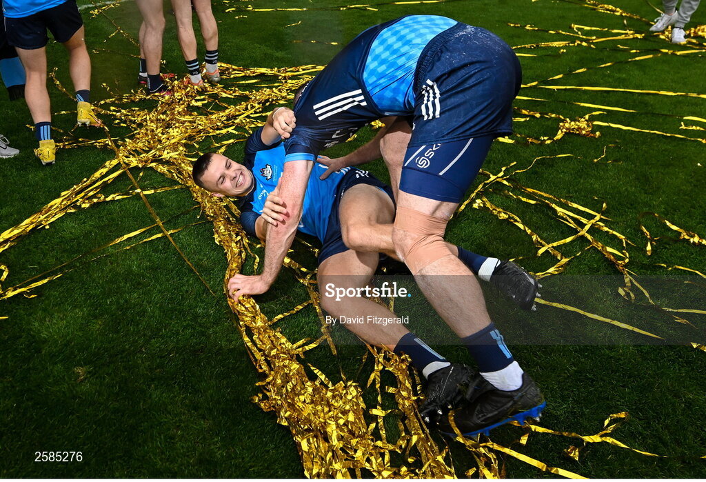 30 July 2023; Stephen Cluxton, right, and Eoin Murchan of Dublin after the GAA Football All-Ireland Senior Championship final match between Dublin and Kerry at Croke Park in Dublin. Photo by David Fitzgerald/Sportsfile