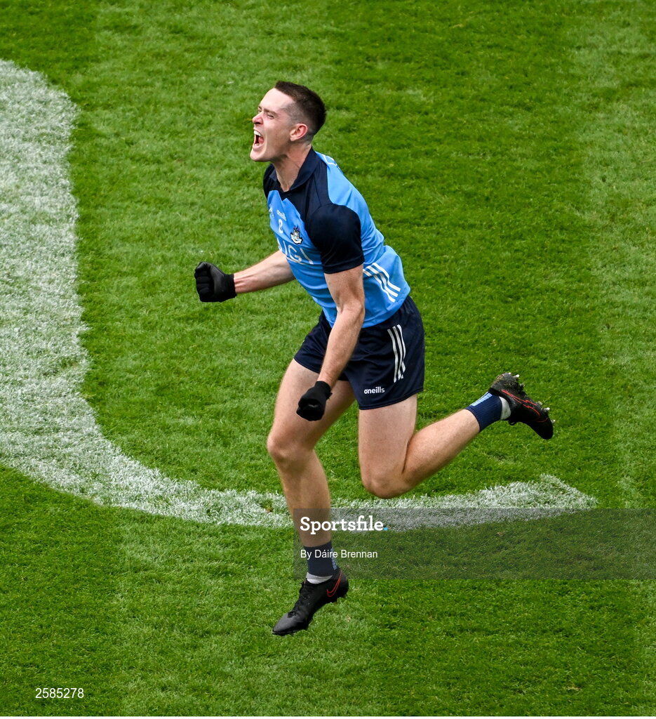 30 July 2023; Brian Fenton of Dublin celebrates after the GAA Football All-Ireland Senior Championship final match between Dublin and Kerry at Croke Park in Dublin. Photo by Daire Brennan/Sportsfile