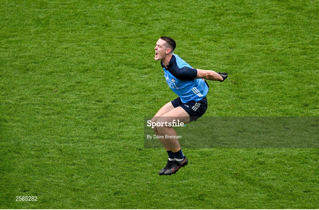 30 July 2023; Brian Fenton of Dublin celebrates after the GAA Football All-Ireland Senior Championship final match between Dublin and Kerry at Croke Park in Dublin. Photo by Daire Brennan/Sportsfile