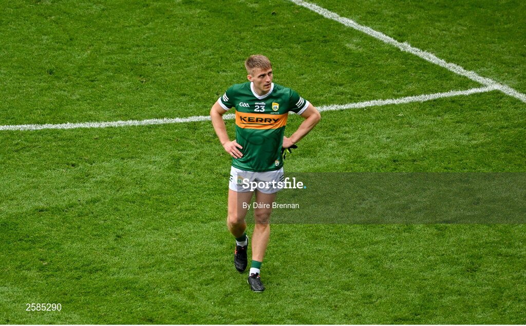 30 July 2023; A dejected Killian Spillane of Kerry after the GAA Football All-Ireland Senior Championship final match between Dublin and Kerry at Croke Park in Dublin. Photo by Daire Brennan/Sportsfile