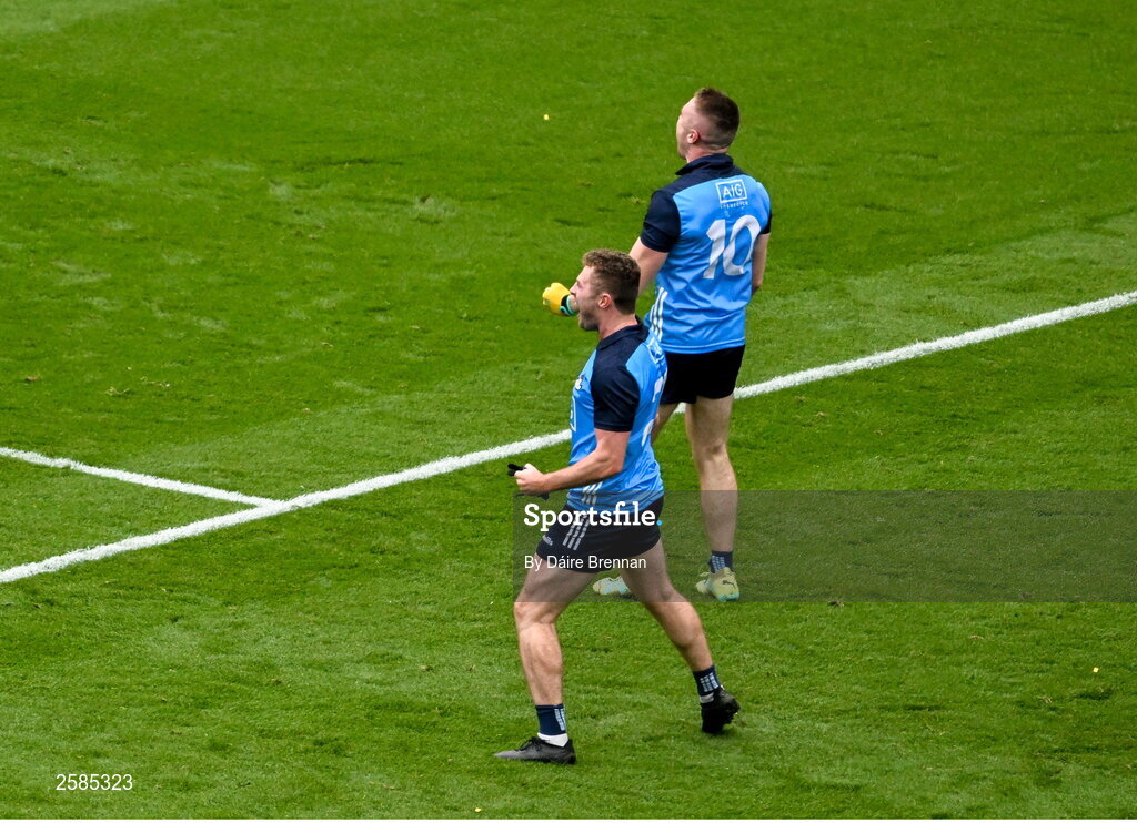 30 July 2023; Jack McCaffrey, left, and Eoin Murchan of Dublin, celebrate after the GAA Football All-Ireland Senior Championship final match between Dublin and Kerry at Croke Park in Dublin. Photo by Daire Brennan/Sportsfile