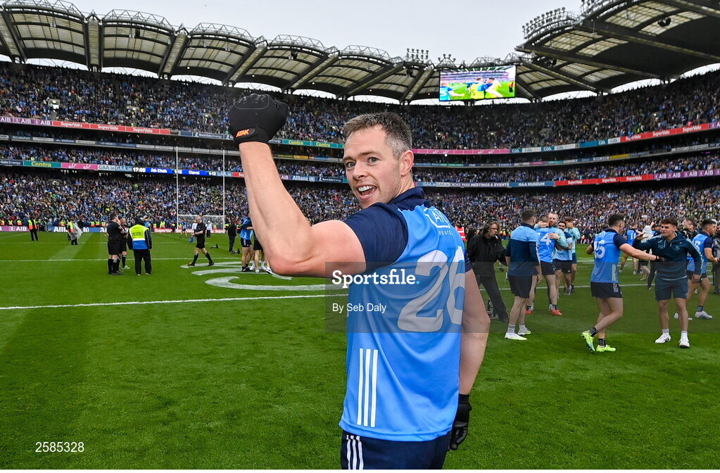 30 July 2023; Dean Rock of Dublin celebrates after his side's victory in the GAA Football All-Ireland Senior Championship final match between Dublin and Kerry at Croke Park in Dublin. Photo by Seb Daly/Sportsfile