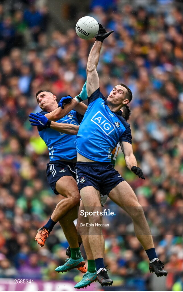 30 July 2023; Brian Howard of Dublin in action against Paudie Clifford of Kerry during the GAA Football All-Ireland Senior Championship final match between Dublin and Kerry at Croke Park in Dublin. Photo by Eóin Noonan/Sportsfile
