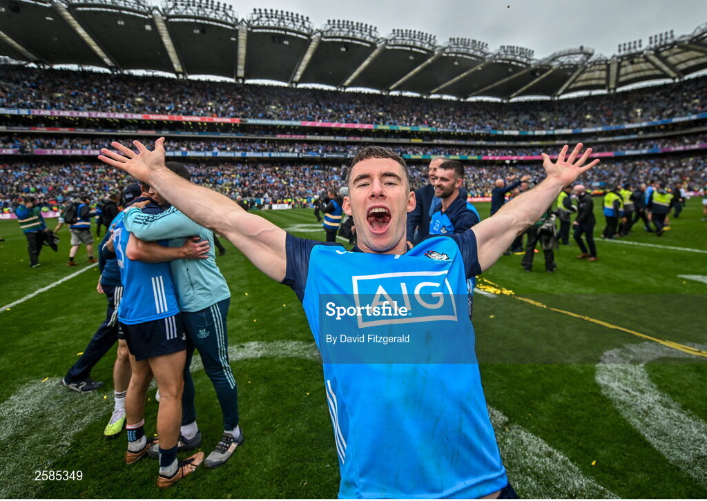 30 July 2023; Lee Gannon of Dublin celebrates after the GAA Football All-Ireland Senior Championship final match between Dublin and Kerry at Croke Park in Dublin. Photo by David Fitzgerald/Sportsfile